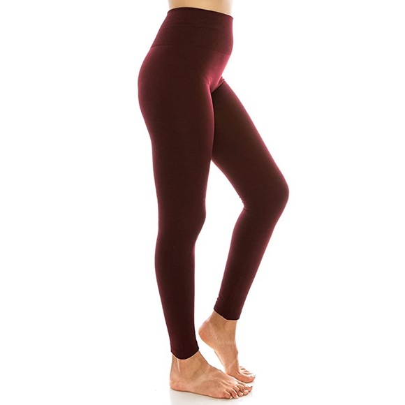 Soft Fleece Lined High Waist Burgundy Yoga Leggings - Picture 5 of 16
